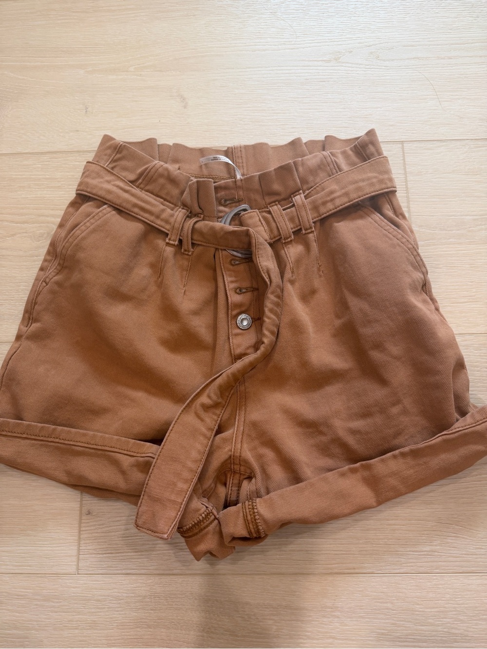 Free People High-Waist Paperbag Belted Shorts - Brown 2